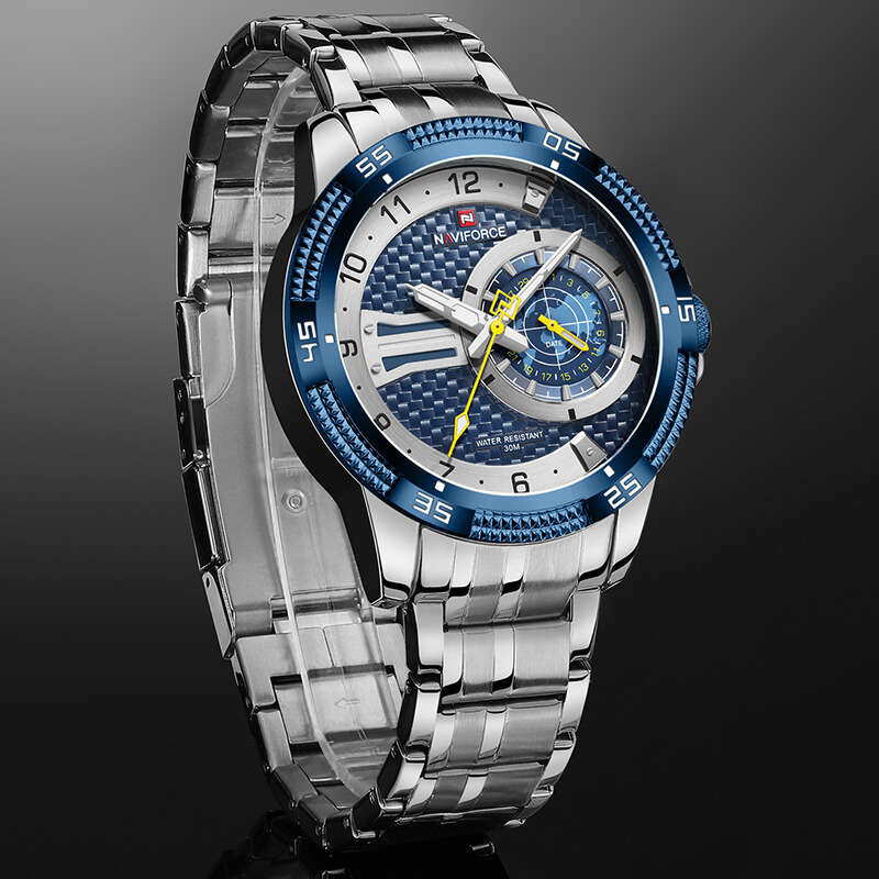 NaviForce NF9206 Luxury Business Edition Stainless Steel Date Display Watch For Men – Blue/Silver