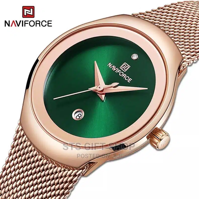 Naviforce NF 5004 Steel Mesh Ladies Edition-Rosegold/Green
