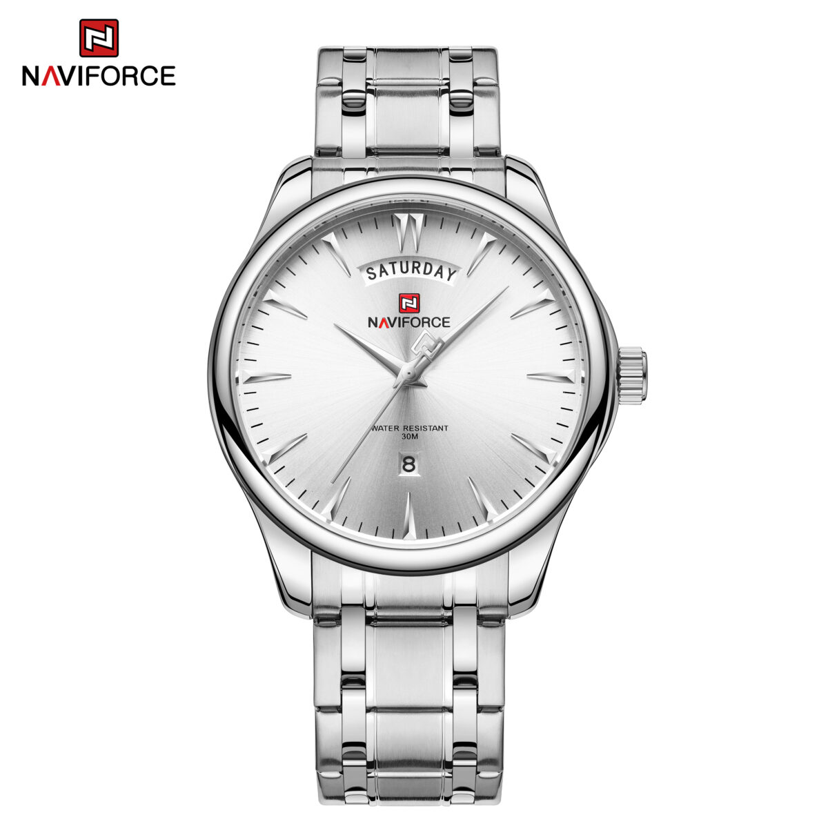 Naviforce NF-9213 Day & Date Edition Display Stainless Steel Waterproof Watch for Men -S/W