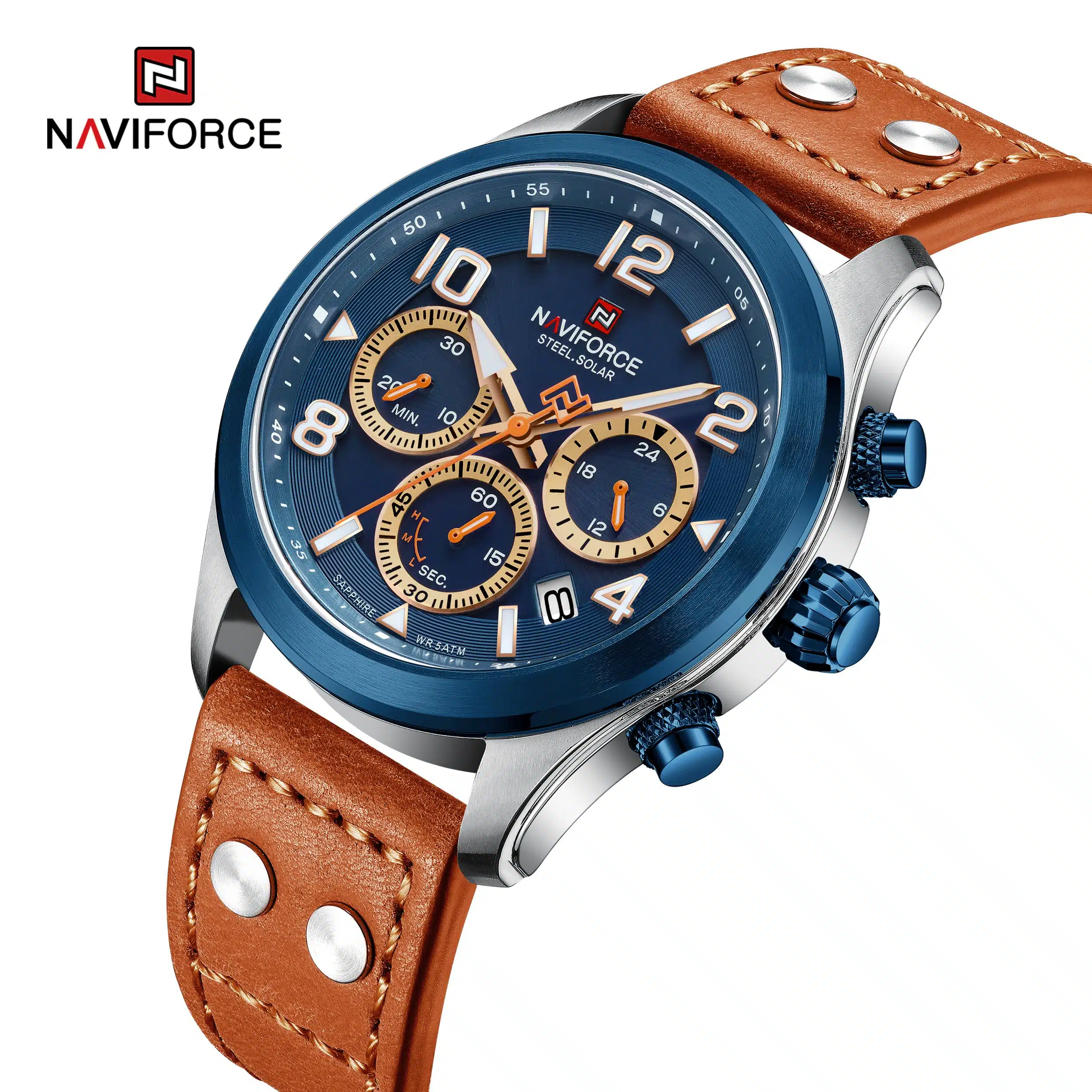 Naviforce NFS1006 Solar Watch ( New Arrival)- Silver/Blue/Orange