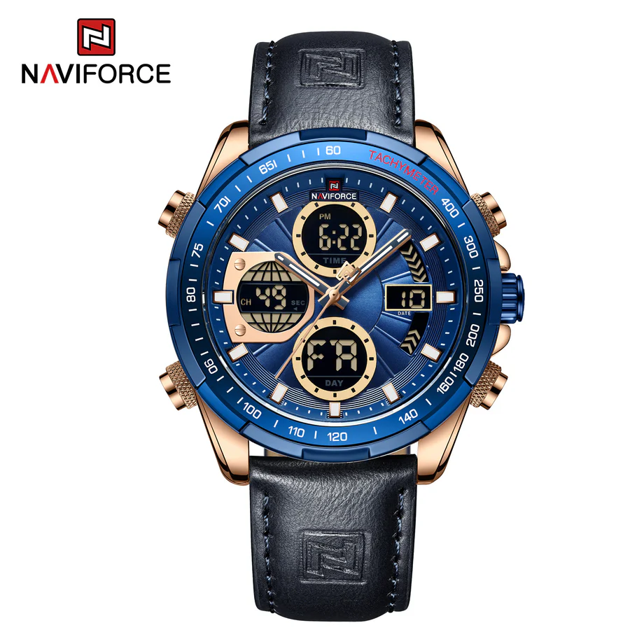 Overfly 9197L Naviforce Analog-Digital Dual Time Chronograph Watch-RG/BE/BE