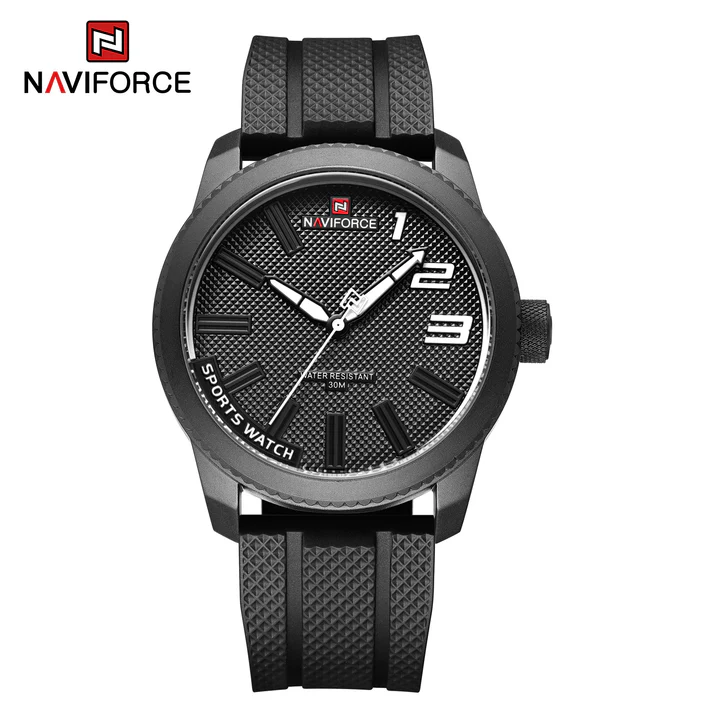NAVIFORCE NF9202T Silicone Band Sport Waterproof Watches for Men Casual Quartz Wristwatch-B/W/B