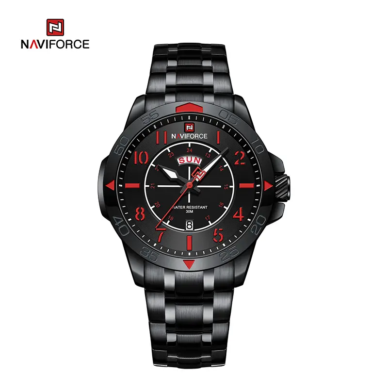 NAVIFORCE NF9204S Brand New Fashion Stainless Steel Strap Waterproof Quartz Sport Watches-B/R/B