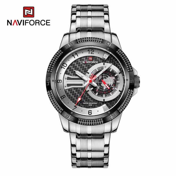 NaviForce NF9206 Luxury Business Edition Stainless Steel Date Display Watch For Men-S/B
