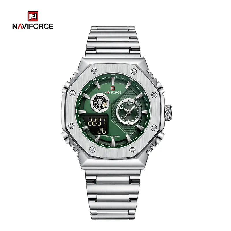 NAVIFORCE NF9216S New Fashionable Style Dual Time Display LCD Digital Analog Quartz Luminous Water Resistant Man Wristwatch-S/GN
