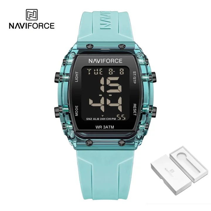 NaviForce NF7102 Women’s Barrel Shape Digital Multifunction Silicon Strap Watch – BE/BE