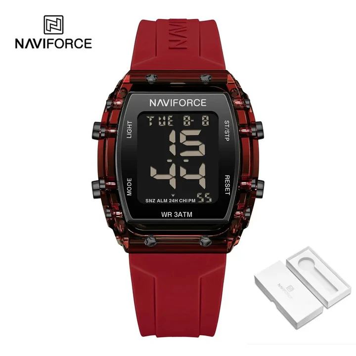 NaviForce NF7102 Women’s Barrel Shape Digital Multifunction Silicon Strap Watch – R/R
