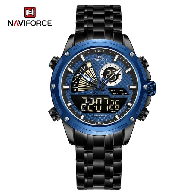 NaviForce NF9205 Luxury Dual Display Men Luminous Stainless Steel Watch-B/BE