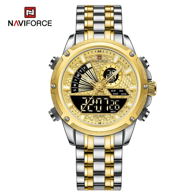 NaviForce NF9205 Luxury Dual Display Men Luminous Stainless Steel Watch-S/G