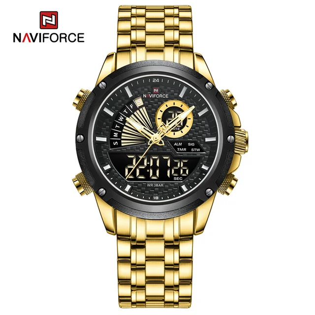 NaviForce NF9205 Luxury Dual Display Men Luminous Stainless Steel Watch -G/B