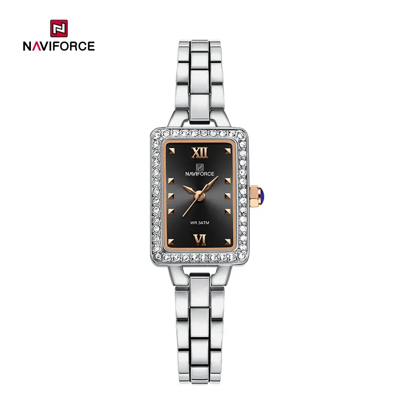 NAVIFORCE 5043 Women’s Square Dial Watch- Rosegold black