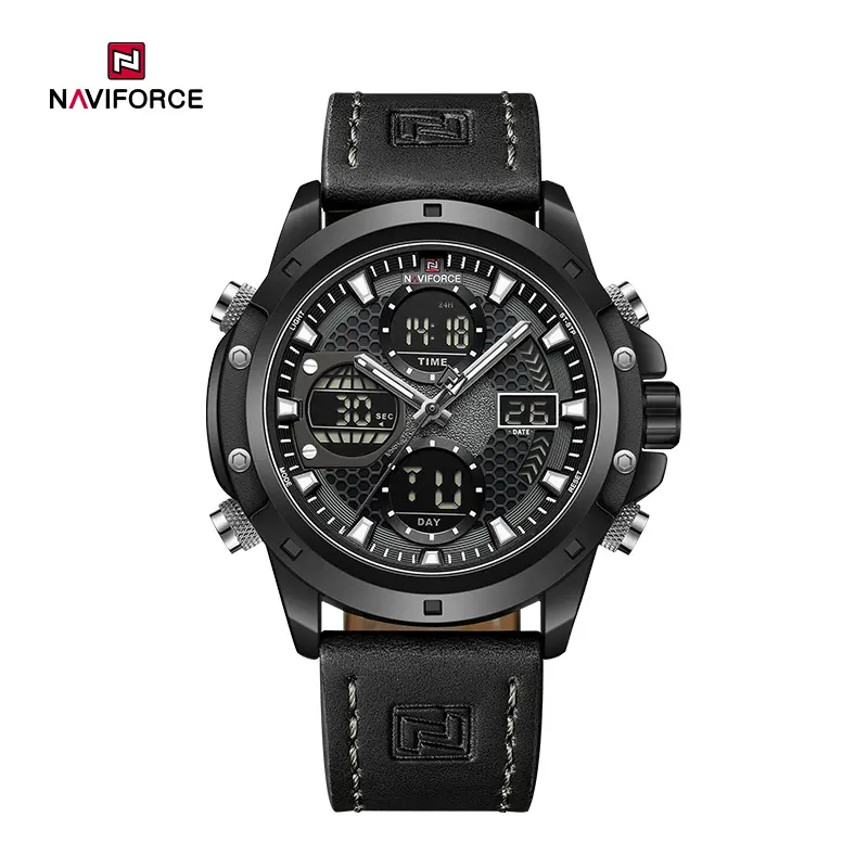 Naviforce NF9225 Fashion Boutique High-Quality Men’s Multi-Function Genuine Leather Watch-B/B/B