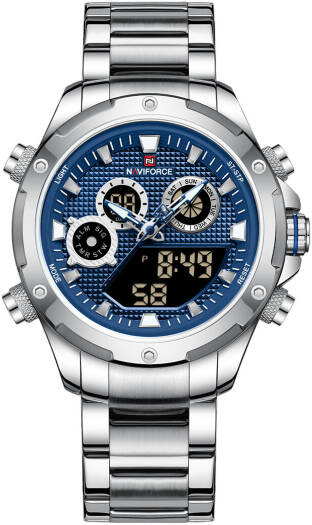 NaviForce NF9217 Men’s Dynamic Dual Display Multifunction Stainless Steel Watch – S/BE