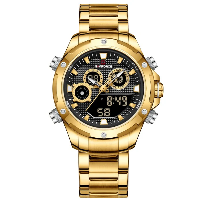 NaviForce NF9217 Men’s Dynamic Dual Display Multifunction Stainless Steel Watch – G/B