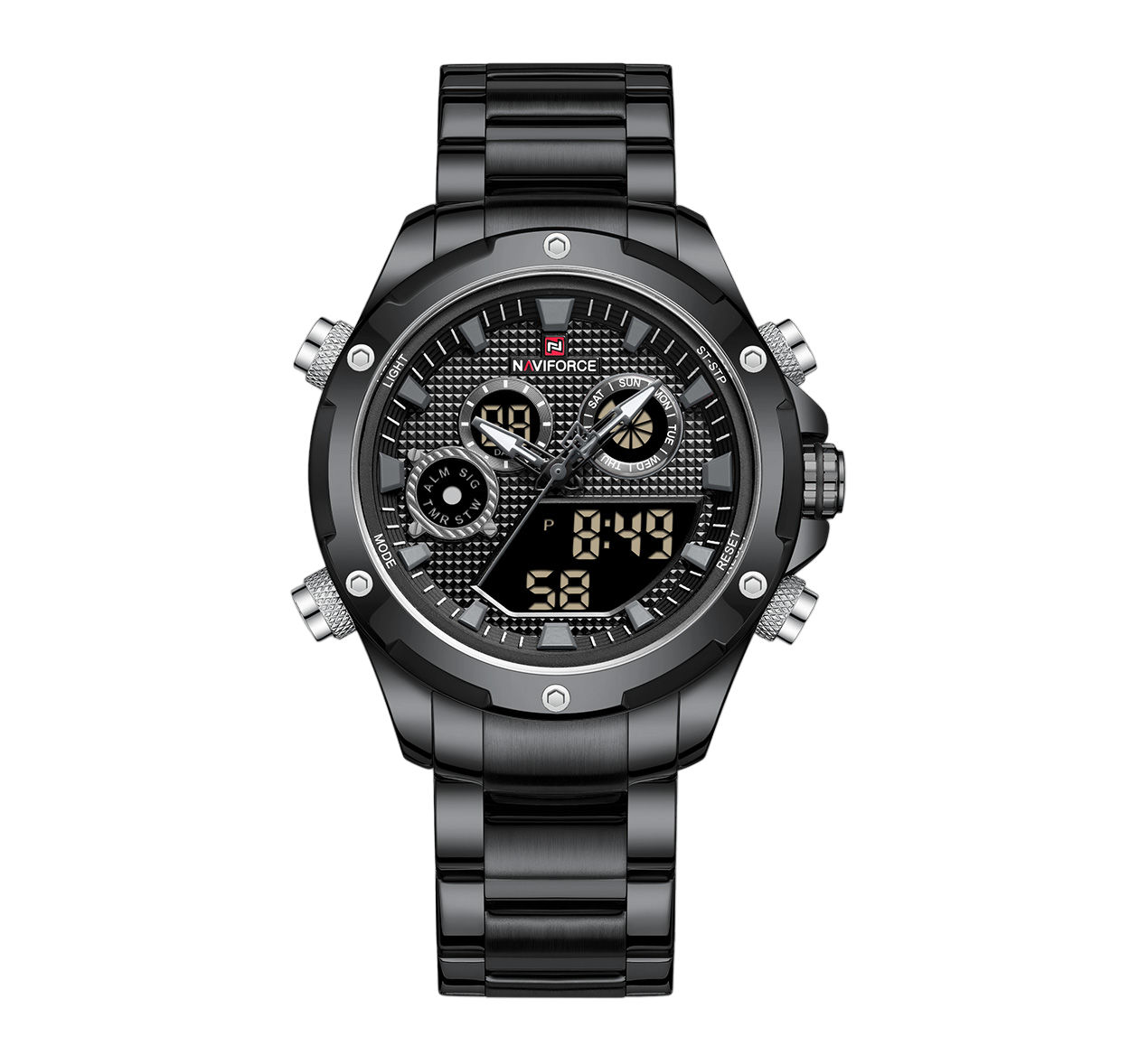 NaviForce NF9217 Men’s Dynamic Dual Display Multifunction Stainless Steel Watch – B/GY