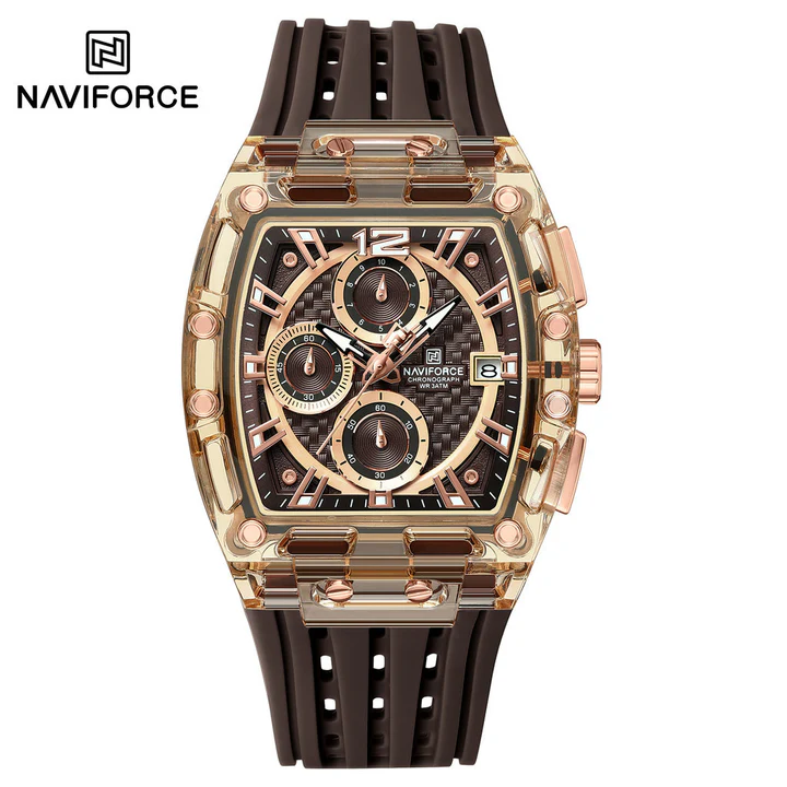 NAVIFORCE NF7105 New Design Transparent Tonneau Men Quartz Waterproof Sport Out Door Watch-RG/CE/RG