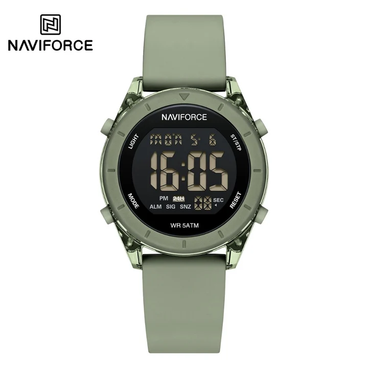 Naviforce NF7108 Fashion Design Digital Silicone Strap 5ATM Sport Gift Wristwatch for Youth-GN/GN