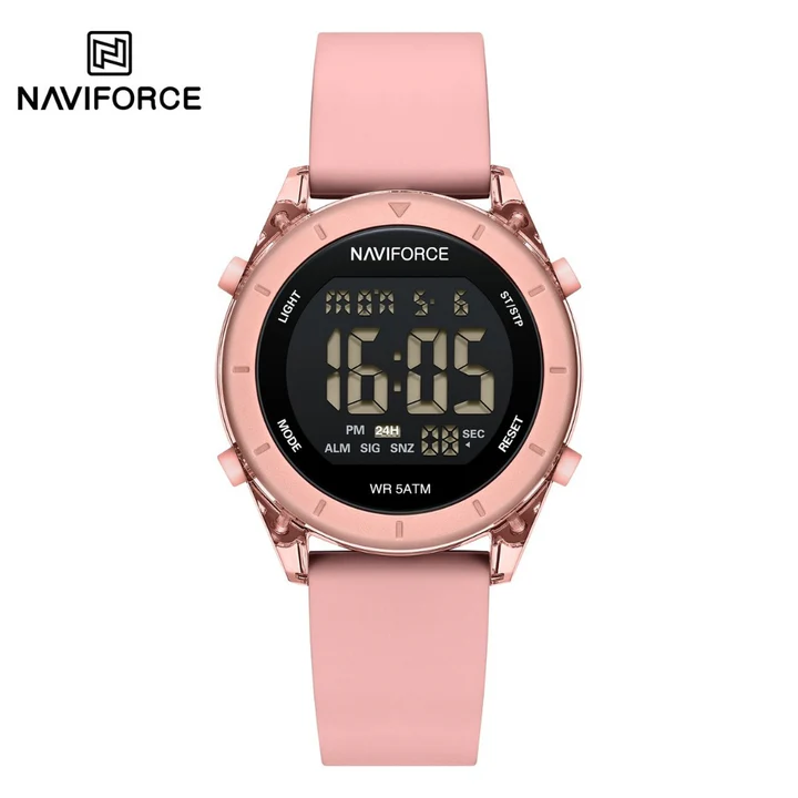 Naviforce NF7108 Fashion Design Digital Silicone Strap 5ATM Sport Gift Wristwatch for Youth-P/p