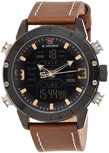 NAVIFORCE Nf9153L Double Time Multi-Function Watch With Genuine Leather Strap-B/Y/BN