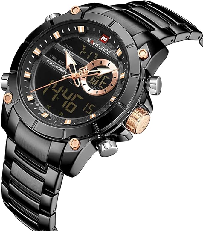 NAVIFORCE Nf9163 Double Time Luxury Business Edition Stainless Steel Watch-B/B