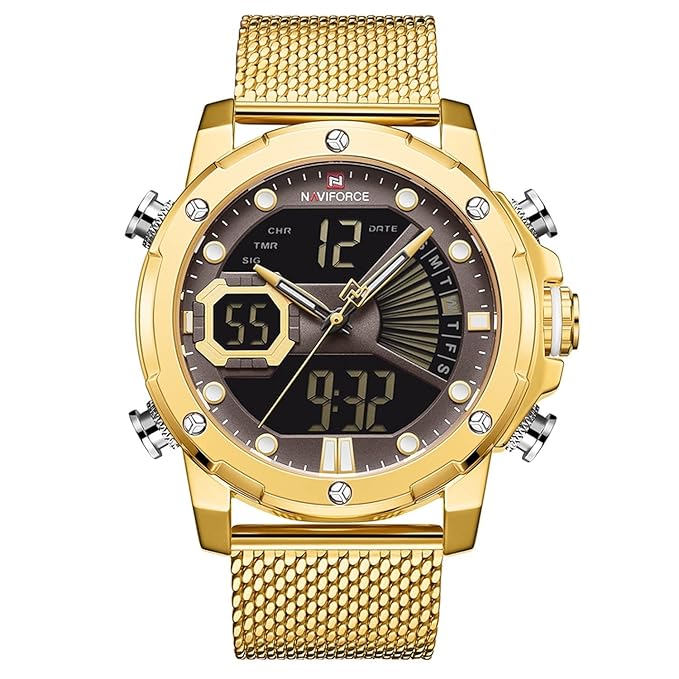 NaviForce NF9172S Dual Time Digital Analog Stainless Steel Mesh Watch for Men-G/CE/G