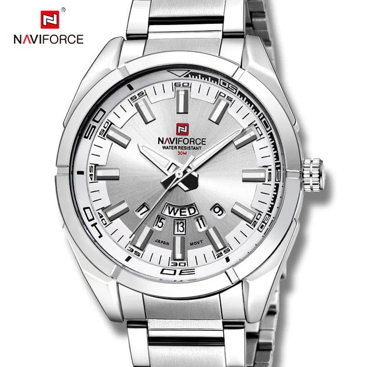 NAVIFORCE Fashion Casual Stainless Steel Waterproof Watch Business Classic Quartz Wristwatch NF9038-S/W