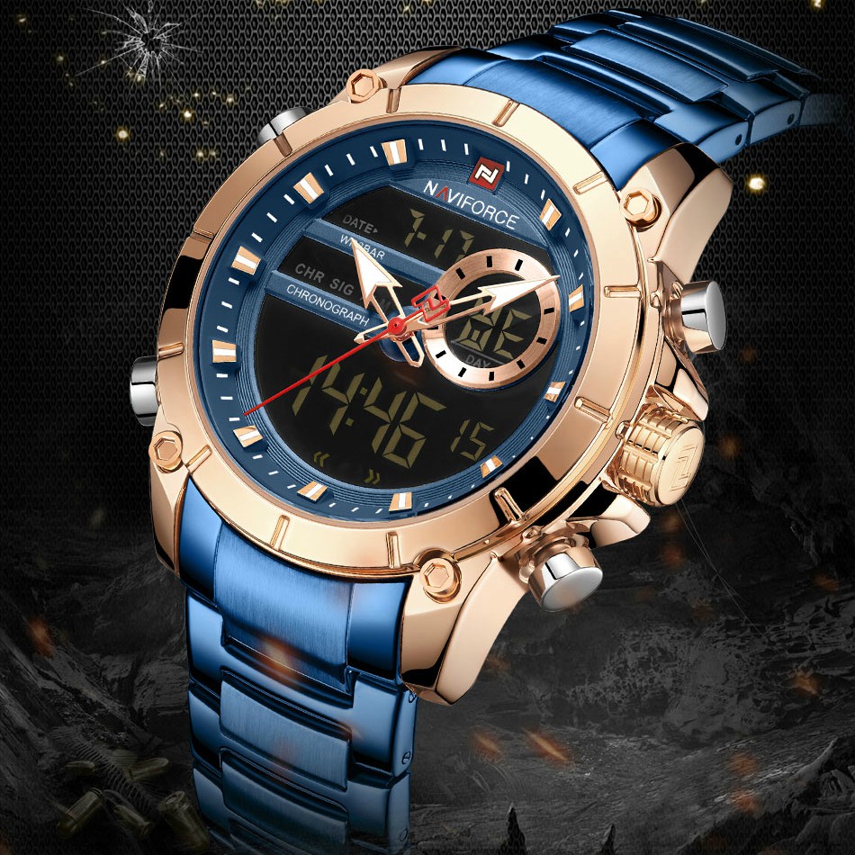 NAVIFORCE Nf9163 Double Time Luxury Business Edition Stainless Steel Watch-RG/BE