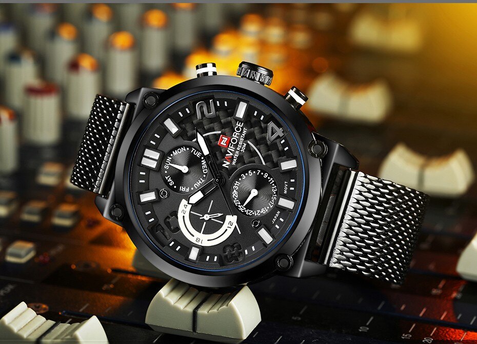 NAVIFORCE NF9068S Mens Luxury Analog Stainless Steel Watch-B/W/B