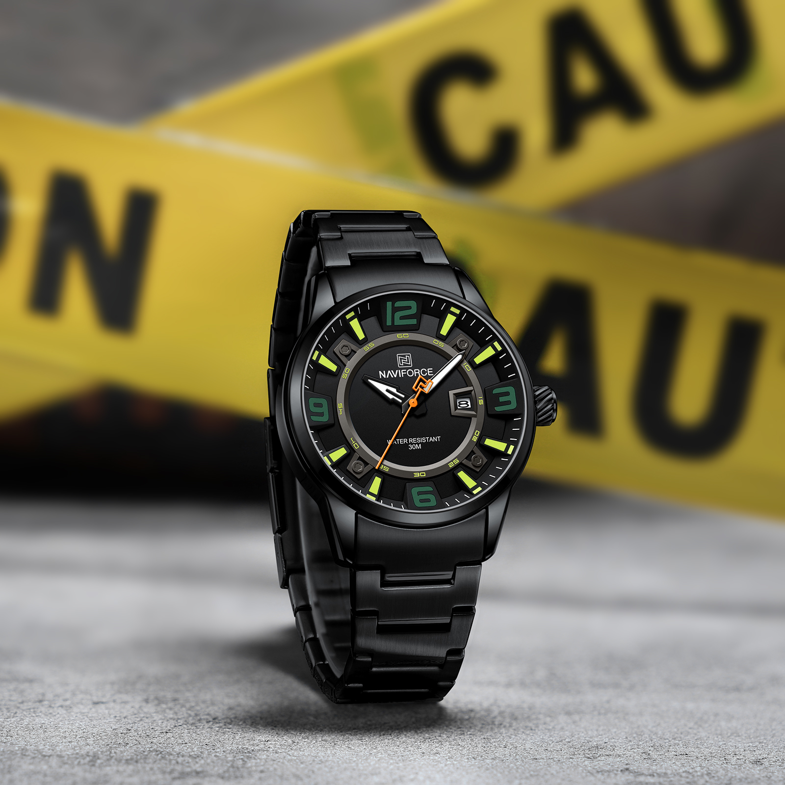 NAVIFORCE 8044 Casual Sport Military Waterproof Stainless Steel Quartz Men Wristwatch-B/GN/B