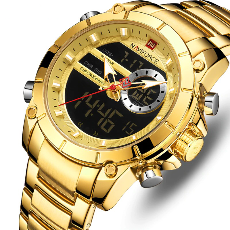 NAVIFORCE Nf9163 Double Time Luxury Business Edition Stainless Steel Watch-G/G