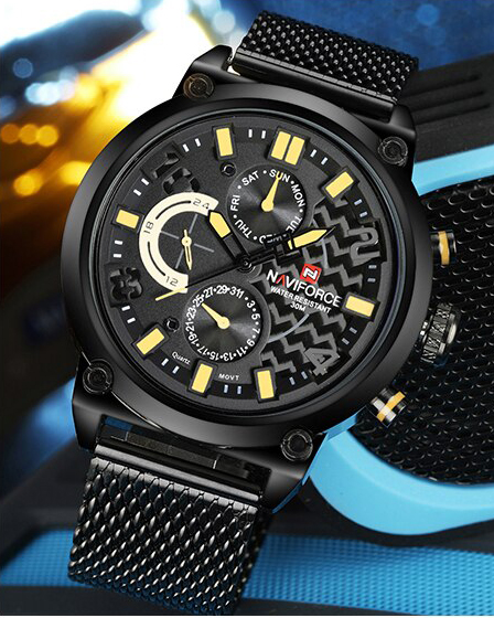 NAVIFORCE NF9068S Mens Luxury Analog Stainless Steel Watch-B/Y/B