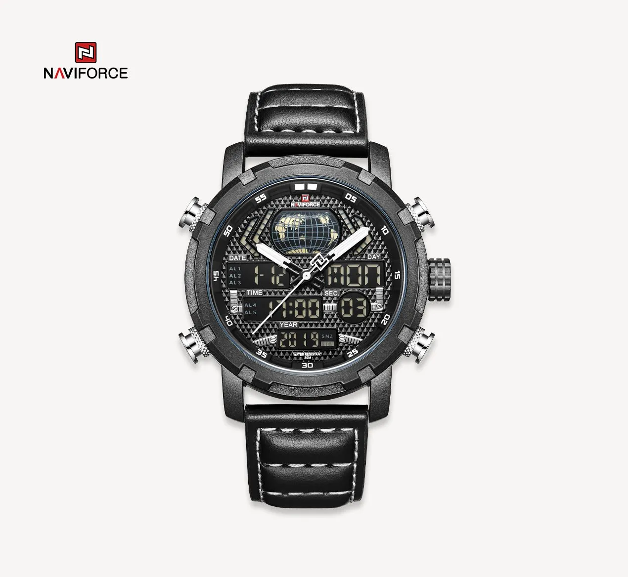 NAVIFORCE Nf9160 Double Time Digital Analog Watch-B/W/B