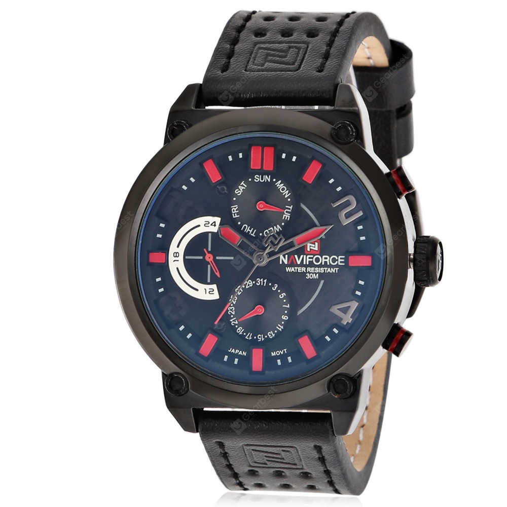 NAVIFORCE Nf9068L Chronograph Watch With Leather Strap For Men-B/R/B