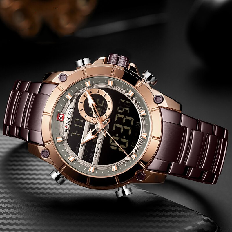 NAVIFORCE Nf9163 Double Time Luxury Business Edition Stainless Steel Watch-RG/CE