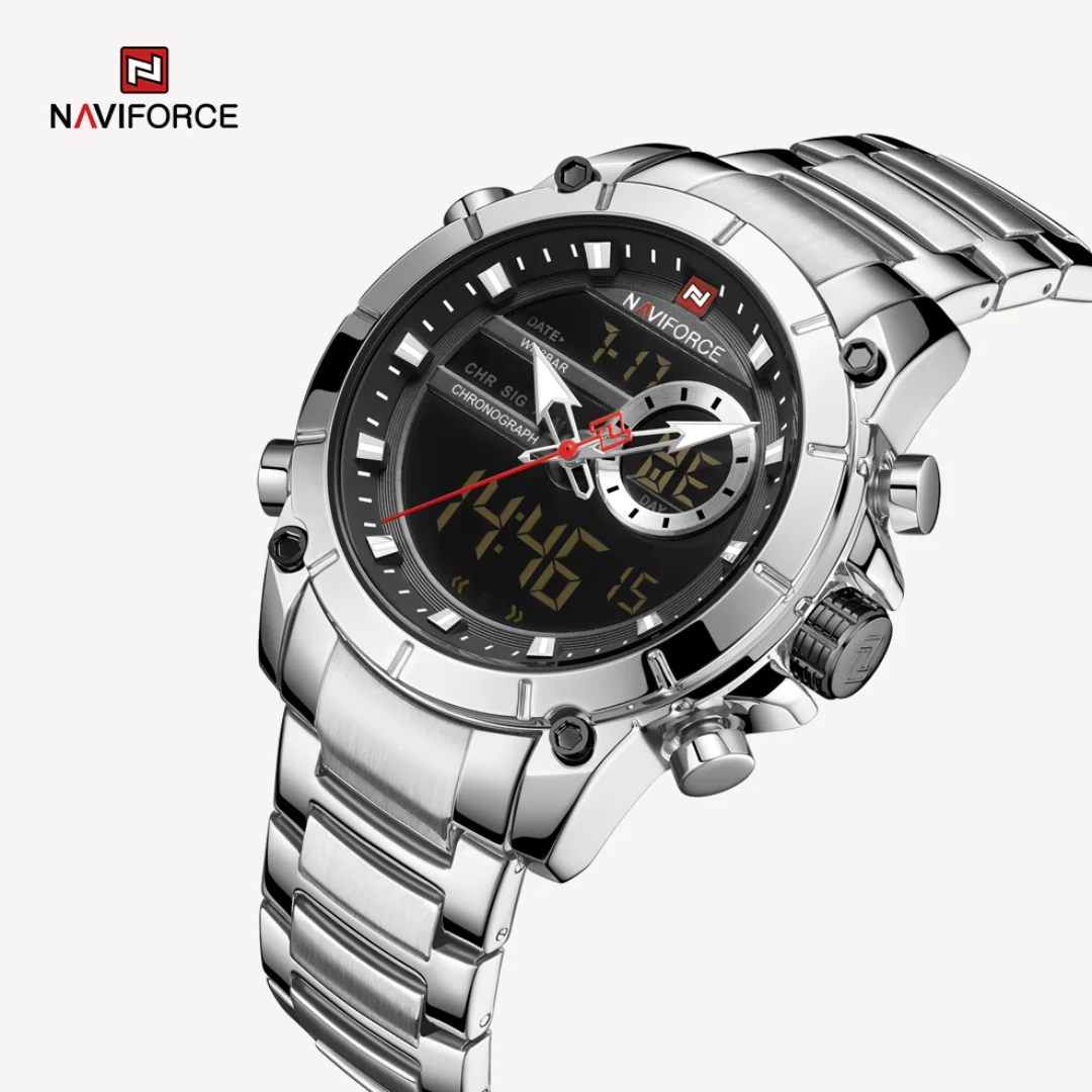 NAVIFORCE Nf9163 Double Time Luxury Business Edition Stainless Steel Watch-S/B