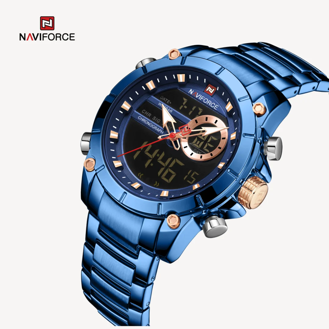NAVIFORCE Nf9163 Double Time Luxury Business Edition Stainless Steel Watch-BE/BE