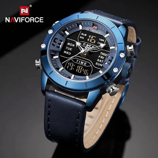 NAVIFORCE Nf9153L  Double Time Multi-Function Watch With Genuine Leather Strap -BE/BE/BE