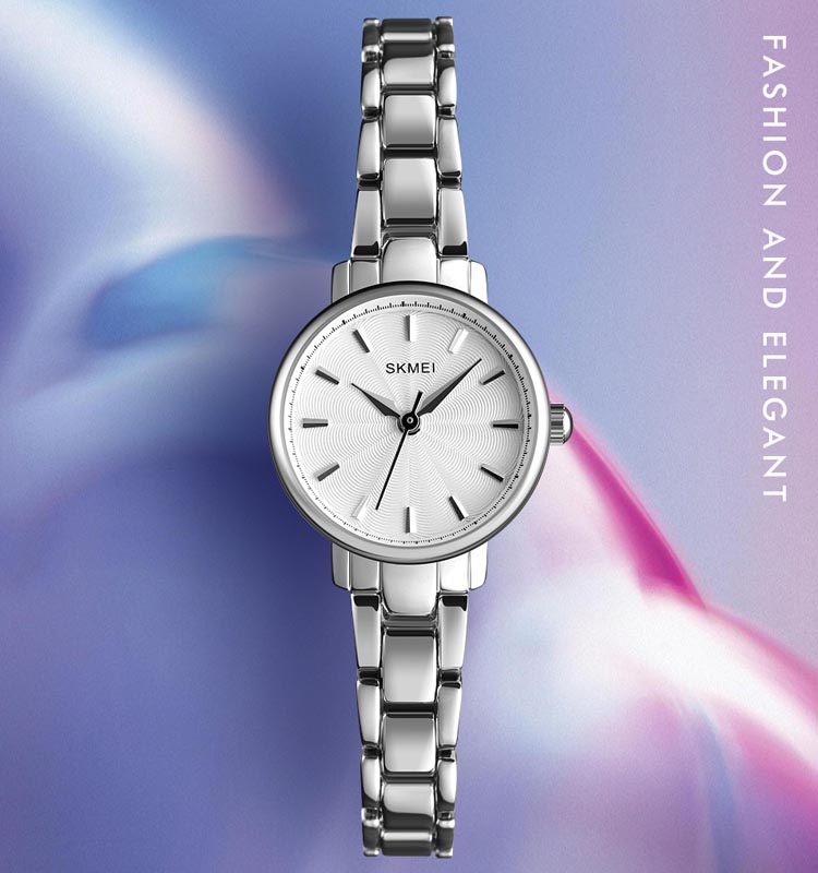 Skmei 1410 Ladies Dress Stainless Steel Water Resistant Quartz Wrist Watch-Silver