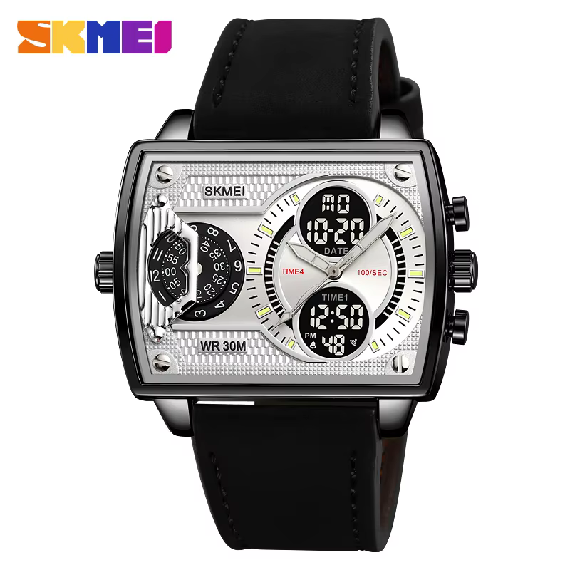 SKMEI 2229 Men Watches Quartz Business Wristwatch Leather Luxury Wristwatch-Black-silver
